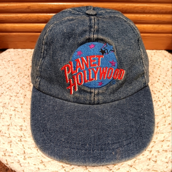 Vintage 1995 Planet Hollywood Denim Cap with Adjustable Fabric Back Strap - Picture 1 of 3